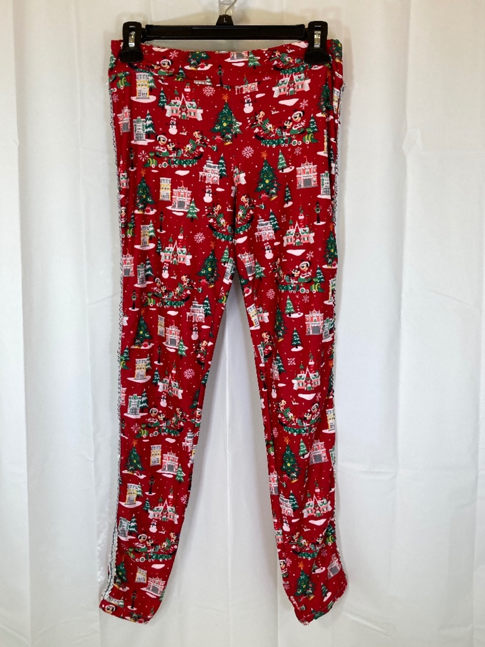 Disney Parks YOUTH Sz XL Christmas Leggings Red Silver Sequins Mickey Mouse